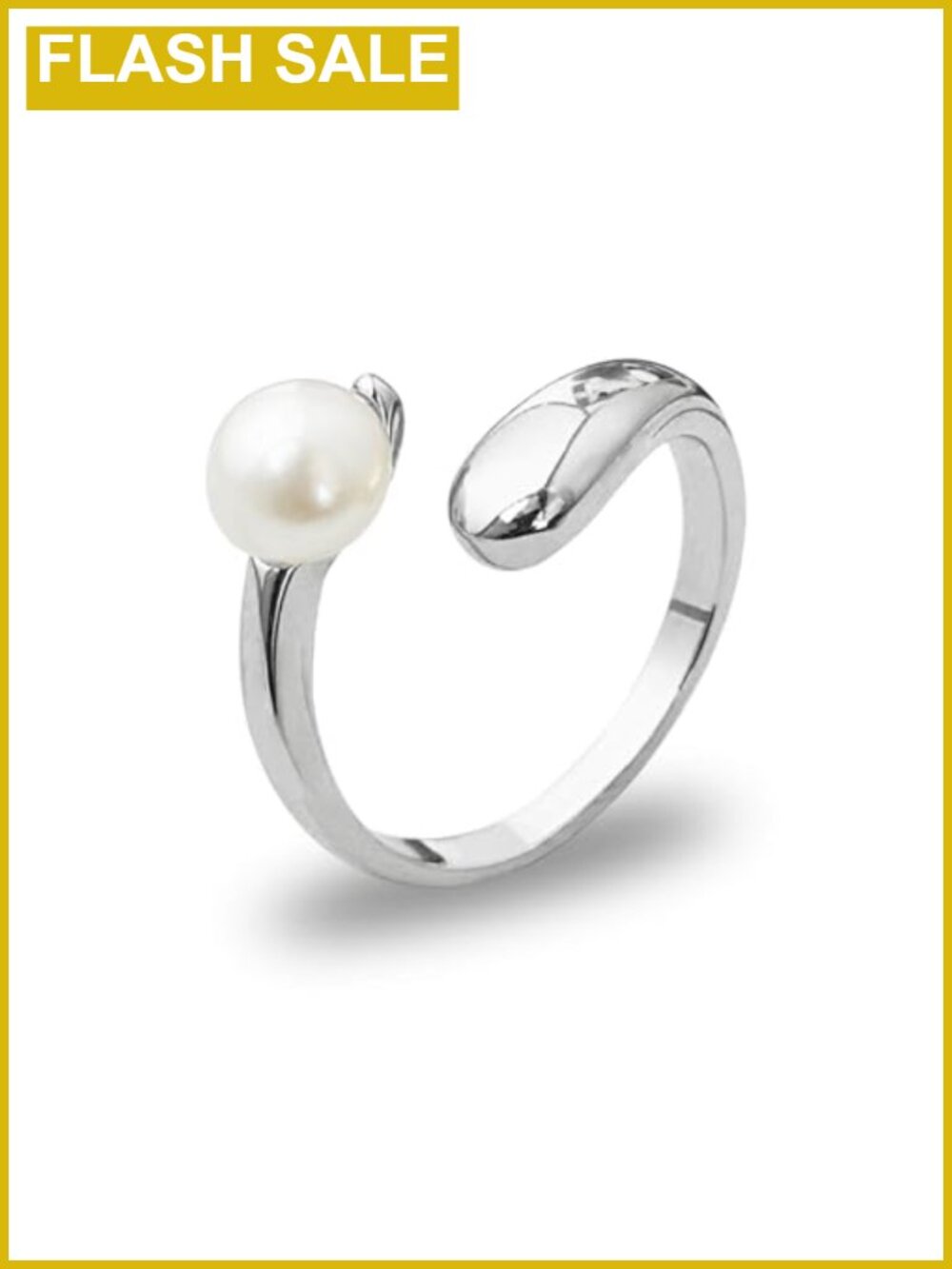 Adjustable Freshwater Pearl Ring in Silver Plated for Women
